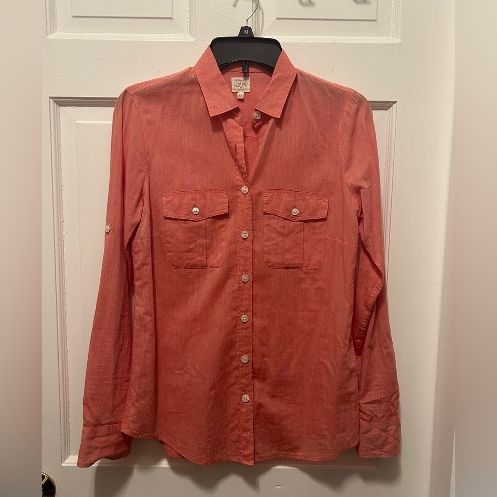 J Crew Lightweight Thin Button Down Women’s The Perfect Shirt Sz XS Coral